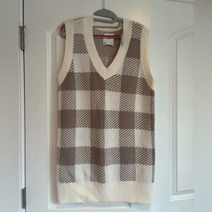 Abercrombie & Fitch - Mini Sweater Vest Dress - white & tan pattern